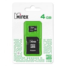 Карта памяти Micro SDHC 4Gb Mirex Class 10 + адаптер SD (13613-AD10SD04)