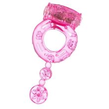Розовое эрекционное кольцо с вибратором и хвостом (розовый)