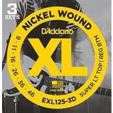 EXL125-3D Nickel Wound Струны для электрогитары, SuperLightTop Regular Bottom 9-46, 3компл DAddario