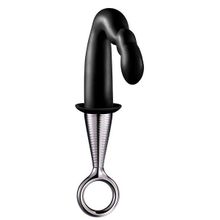 Чёрный изогнутый анальный плаг PROSTATE PLUG PLATED HANDLE черный с серебристым