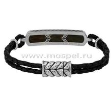 Браслет из серебра и кожи Яшма