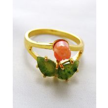 Кольцо с кораллом и нефритом "1 роза2 листа"