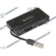 Картридер CF MD SDXC microSD MMC MS M2 xD Ginzzu "GR-416B", внешн., черный (USB2.0) (ret) [117536]