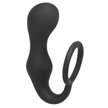 Lola toys Чёрное эрекционное кольцо с анальной пробкой Double Pleasure Anal Plug