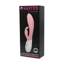 Розовый перезаряжаемый вибратор с клиторальным зайчиком Master Flirtation - 20 см. Розовый