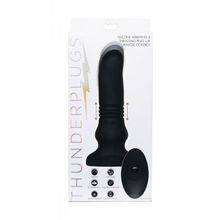 XR Brands Черный фрикционный вибратор Silicone Vibrating   Thrusting Plug with Remote Control - 17,1 см. (черный)