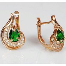 Серьги с зелёным фианитом "Капля росы"