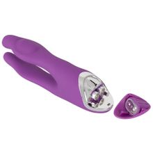 Фиолетовый вибромассажер с двумя отростками Sweet Smile Double Vibrator - 18,7 см. Фиолетовый