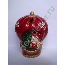 Новогодний подсвечник из керамики "Дед Мороз на воздушном шаре"