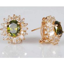 Серьги с перидотом "Двойные цирконы"