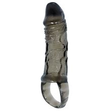 Закрытая насадка на фаллос с кольцом для мошонки - 15 см. (140722)