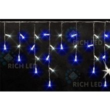 Rich LED RL-i3*0.5-T BW Уличная светодиодная Бахрома 3x0.5 м, синий+белый, пост свечение, провод прозрачный