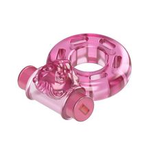 Baile Розовое эрекционное виброкольцо Pink Bear (розовый)