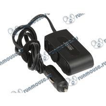 Зарядное устройство автомобильное Ginzzu "GA-4615UB", 2xUSB + 2 автомобильные розетки, черный (3100 мА) (ret) [139799]