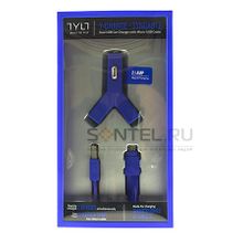Автомобильный Y-адаптер на 2 USB+кабель Micro USB TYLT 2,1A синий