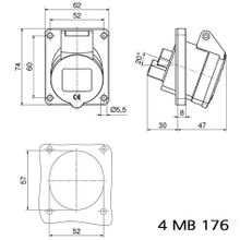 Bals Панельная розетка с наклоном Bals 1217 230 В 16 А 3 полюса IP44 винтовые клеммы серо-синяя