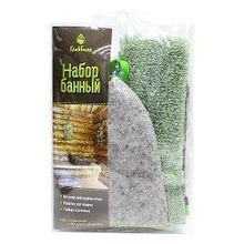 Комплект для бани Главбаня Банная классика, шапка + рукавица + мочалка, в косметичке