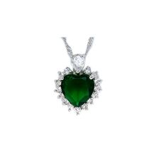 Подвеска с камнем в форме сердца и фианитом (Цвет: Зеленый)