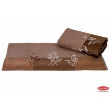 Махровое полотенце с вышивкой 70x140 "FLORA", коричневый, 100% Хлопок