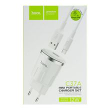 Сетевое зарядное устройство c USB+кабель micro USB HOCO C37A, белое, max 2.4A