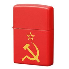 Зажигалка красная матовая Zippo Серп и Молот с покрытием Red Matte