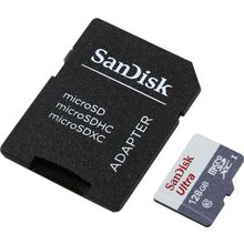 Карта памяти SanDisk Ultra     SDSQUNS-128G-GN6TA   microSDXC Memory Card 128Gb UHS-I U1 Class10 + microSD--  SD Adapter