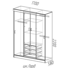 Шкаф-купе Лорд 1700х580х2200 Ясень шимо светлый темный