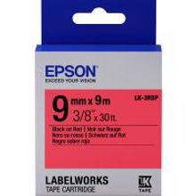 EPSON LK-3RBP картридж с пастельной лентой 9 мм, чёрный шрифт на красном фоне