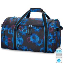 Спортивная женская сумка DAKINE WOMENS EQ BAG 74L BFL BLUE FLOWERS чёрная с рисунком из синих цветов боковой карман