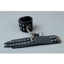 Широкие чёрные кожаные наручники (черный)