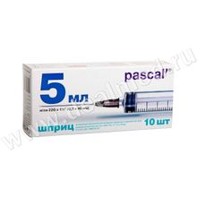 Шприц одноразовый 5мл 3-х комп.с иглой 21G х 1 1 2 (0,8х40 мм) Луер 100 шт, Pascal Medical, Россия