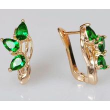 Серьги с зелёным фианитом "Трехлистник"