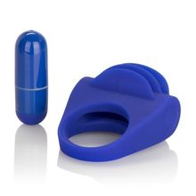 Синее эрекционное кольцо с рёбрышками и вибрацией Silicone Fluttering Enhancer Синий