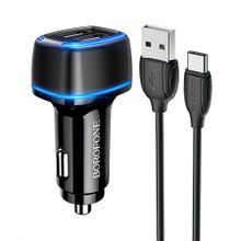 Зарядное автомобильное устройство Borofone BZ14, 2.4A 2xUSB+ кабель Type C, черное