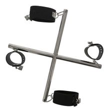 Dream Toys Крестоообразная распорка с манжетами для рук и ног HOG TIE CROSS BAR (черный с серебристым)