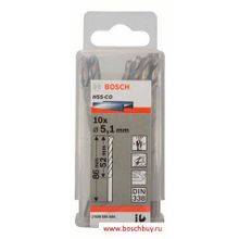 Bosch Набор 10 HSS-Co сверл 5,1 мм DIN 338 (2608585886 , 2.608.585.886)
