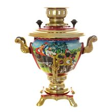 Набор самовар электрический 2 литра с чайником художественная роспись "Тройка летняя", арт. 141413