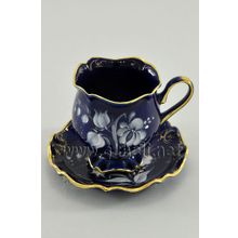 Кофейная пара "Тюльпан" в кобальте. Гжельский фарфор. арт. 1390