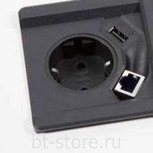 Розетка Evoline Square80 220+USB-зарядное c RJ45 черная (927.00.001)