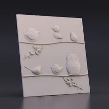 Стеновая гипсовая 3D панель – Пташки, 500х500mm