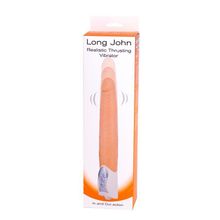 Seven Creations Телесный вибратор Long John Realistic Thrusting Vibrator с функцией толкания - 20 см. (телесный)