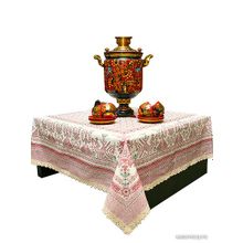 Скатерть "Артель" розовая с кружевами, 150х150