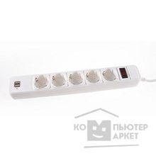 3Cott Сетевой фильтр  3C-SP1005UW-3.0 5 евро-розеток с заземлением+ 2 USB разъема, 3 м, белый, коробка