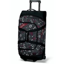 Чёрная женская дорожная сумка с рисунком цветов Dakine Womens Wheeled Duffle 58L Jasmine на колёсиках