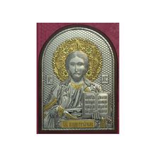 Икона Иисуса Христа Спасителя, ЮЗ (серебро 960*, золочение 750*) в рамке Классика со вставками из граната