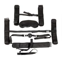 Bior toys Пикантный черный текстильный набор БДСМ: наручники, оковы, ошейник с поводком, кляп, маска (черный)