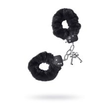 Штучки-дрючки Черные меховые наручники с металлическим крепежом (черный)