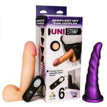 LOVETOY (А-Полимер) Вибрострапон с двумя насадками UniStrap - 18 и 18 см.