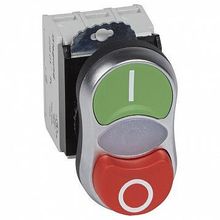 Кнопка двойная Osmoz 22.3 мм? 230В, IP66, Зеленый | код. 023767 | Legrand