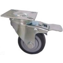 Колесо серая резина поворотное с тормозом, мягкая резина 50мм (R14C-1)